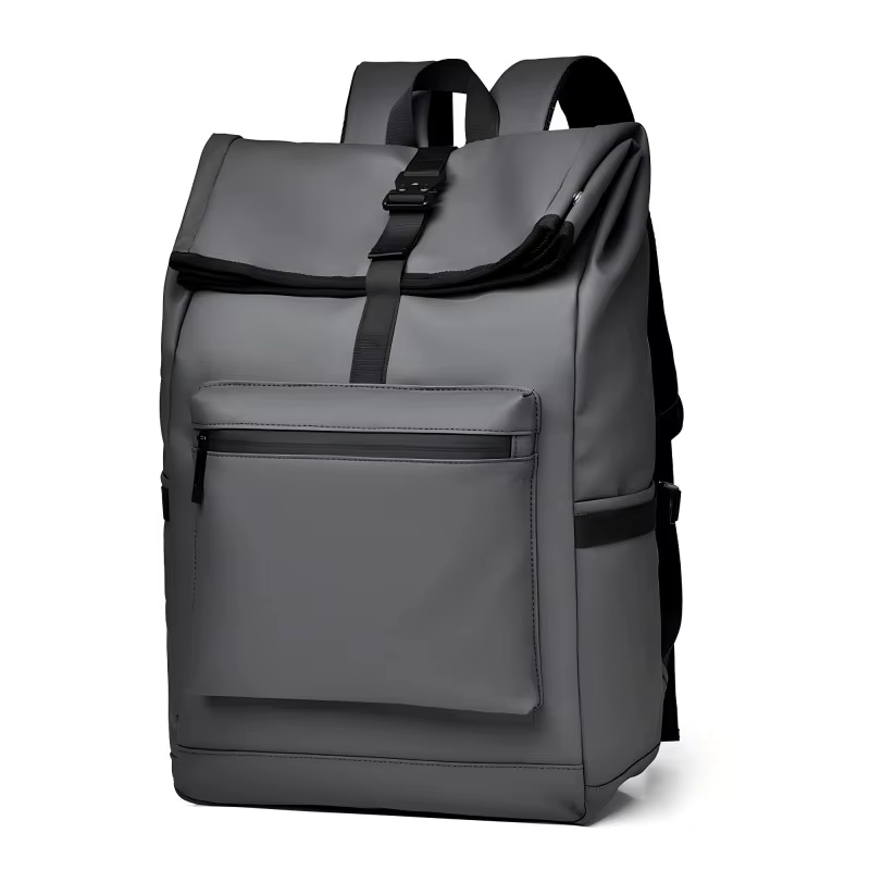 Sac à dos de grande capacité – Sac de voyage et de banlieue élégant noir uni avec bretelles réglable