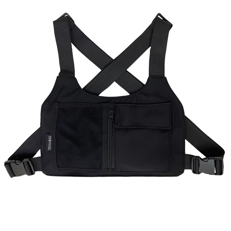 Sac de poitrine unisexe en nylon noir, sac à dos tactique pour sports de plein air, sac banane stree