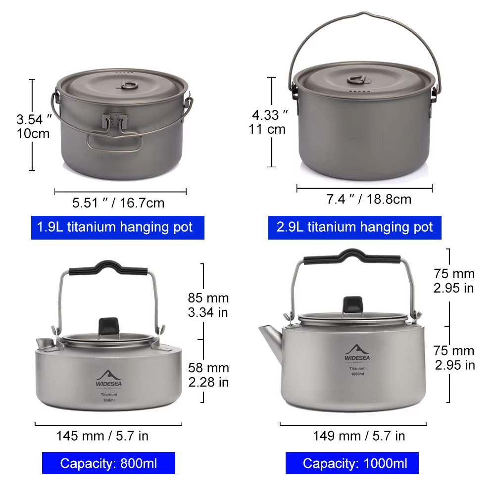 ESEA-Ensemble d'ustensiles de cuisine en titane pour camping, chaudron de tourisme, marmite d'extéri