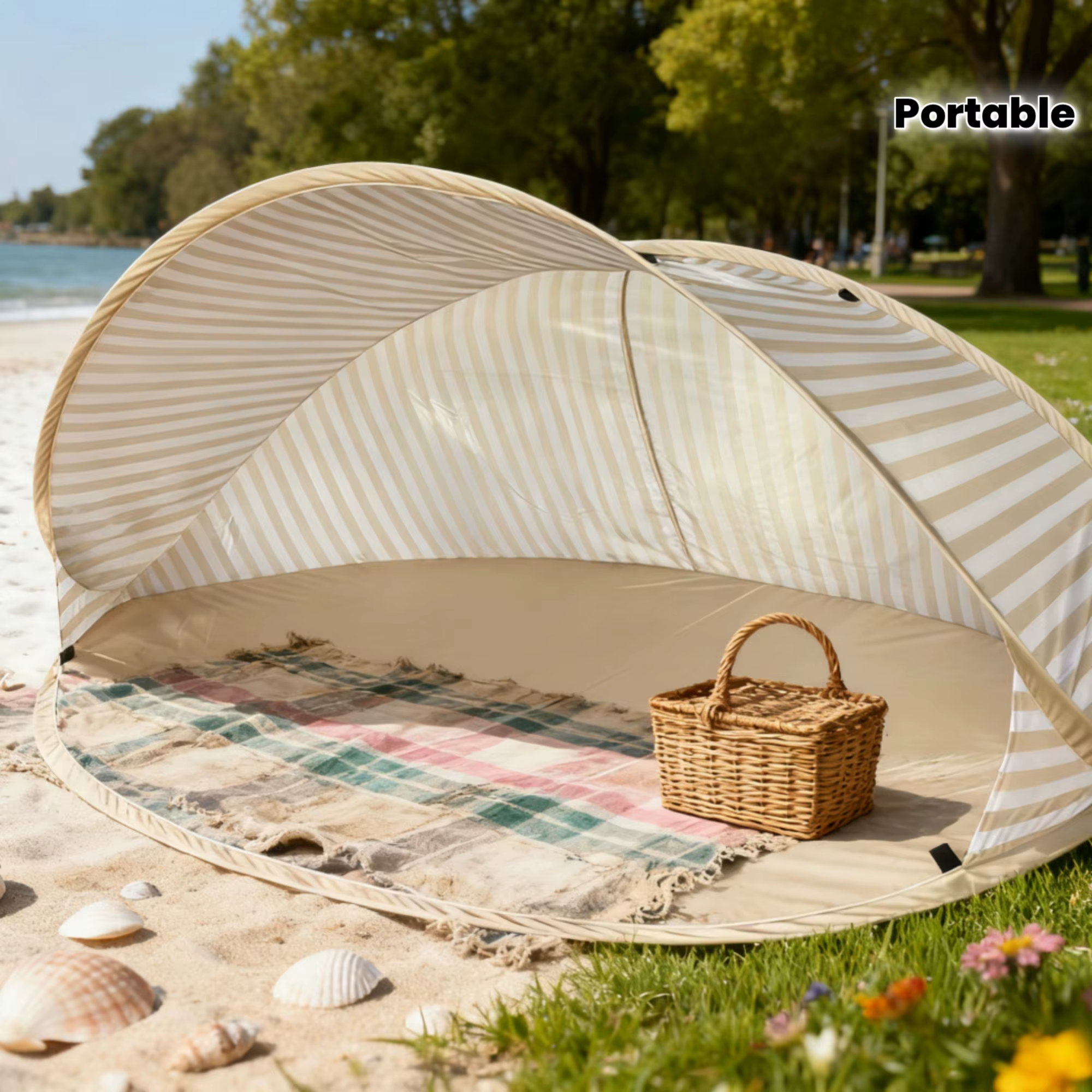 Abri de plage instantané 2 secondes, pour 2 personnes, tente pare-soleil portable, sans assemblage, 