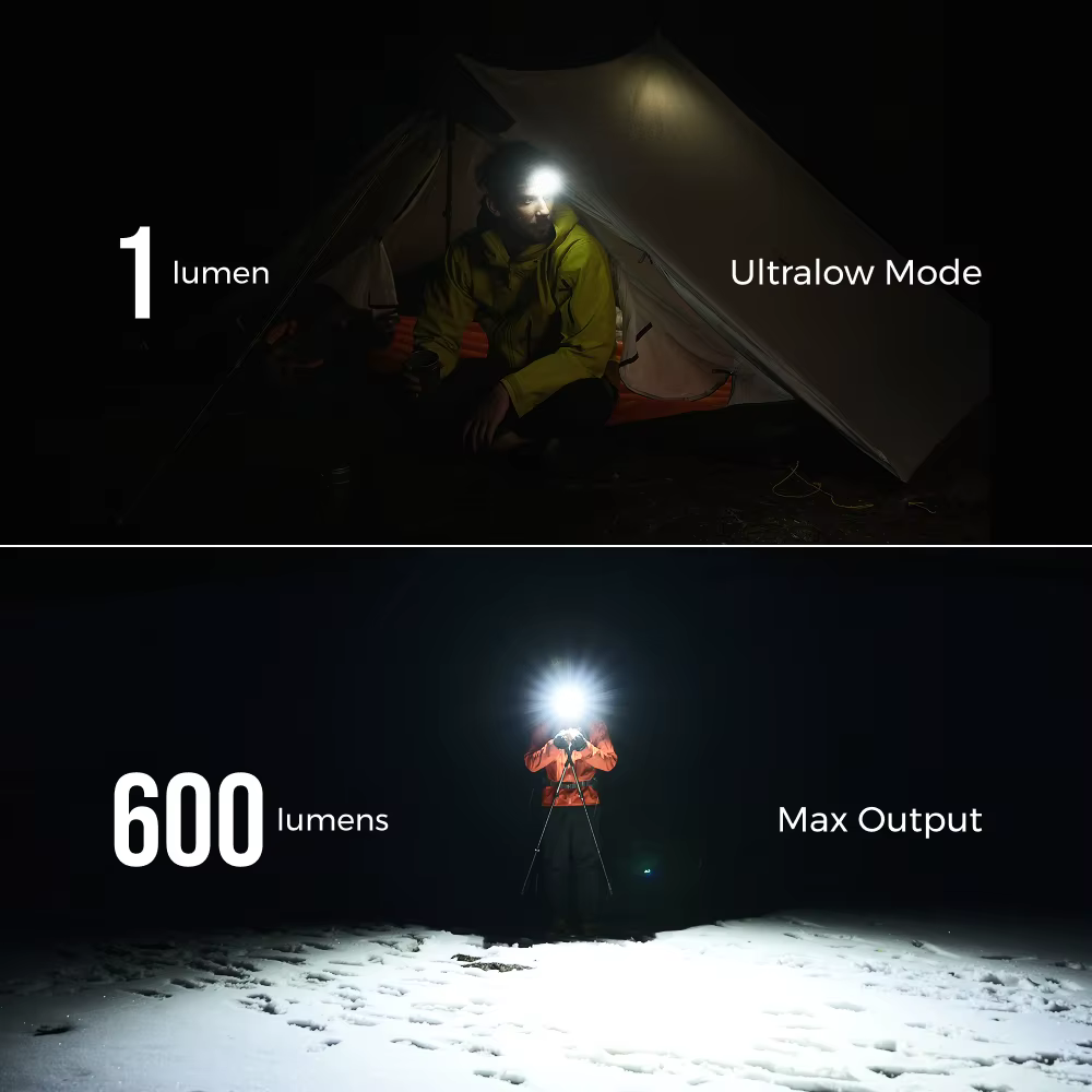 FLEXTAIL TINY HELIO 600Z - Lampe frontale, phare avec batterie remplaçable de 700 mAh pour camping e