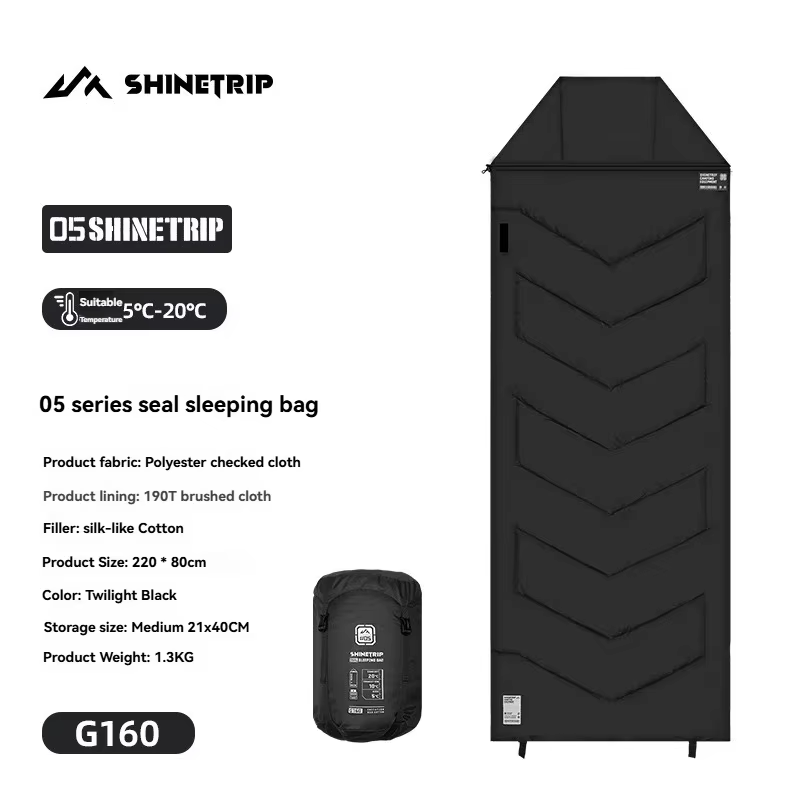 Sac de couchage 4 saisons ShineTrip, design enveloppe résistant à l'hiver avec capuche et fermeture 