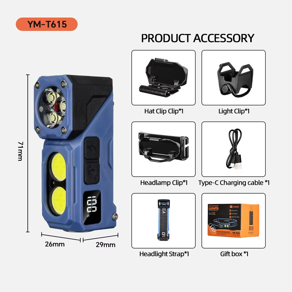 YEMAO T615 Super Lumineux Led Projecteur avec Magnétique Clip 7 Modes USB Rechargeable Portable Étan