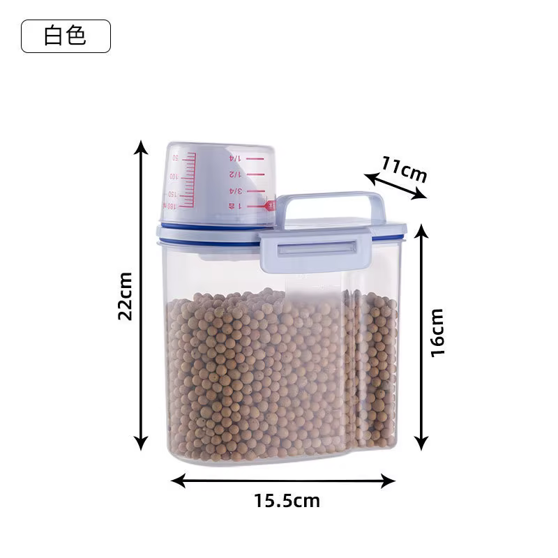 Seau de rangement en plastique pour nourriture pour chiens et chats, 1.5kg/2kg, avec tasse graduée,