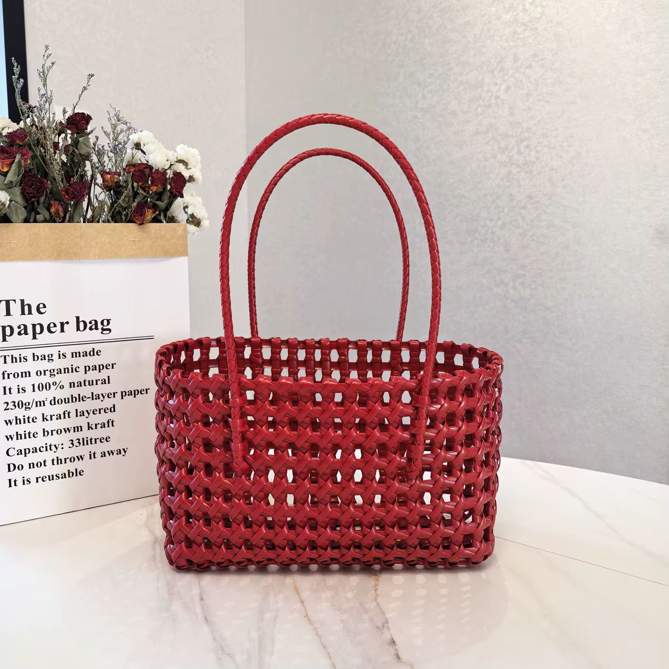 Sac cabas de plage en plastique tressé grande capacité pour femme, style bohème, sac à main en PVC p