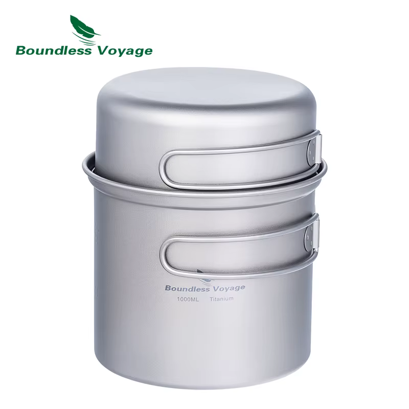 Ensemble de casseroles de Camping en titane, Voyage sans limites, avec poignée pliante, pique-nique,
