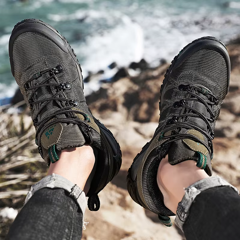 HIKEUP-Chaussures de randonnée en cuir véritable pour hommes, chaussures d'escalade à semelle en cao