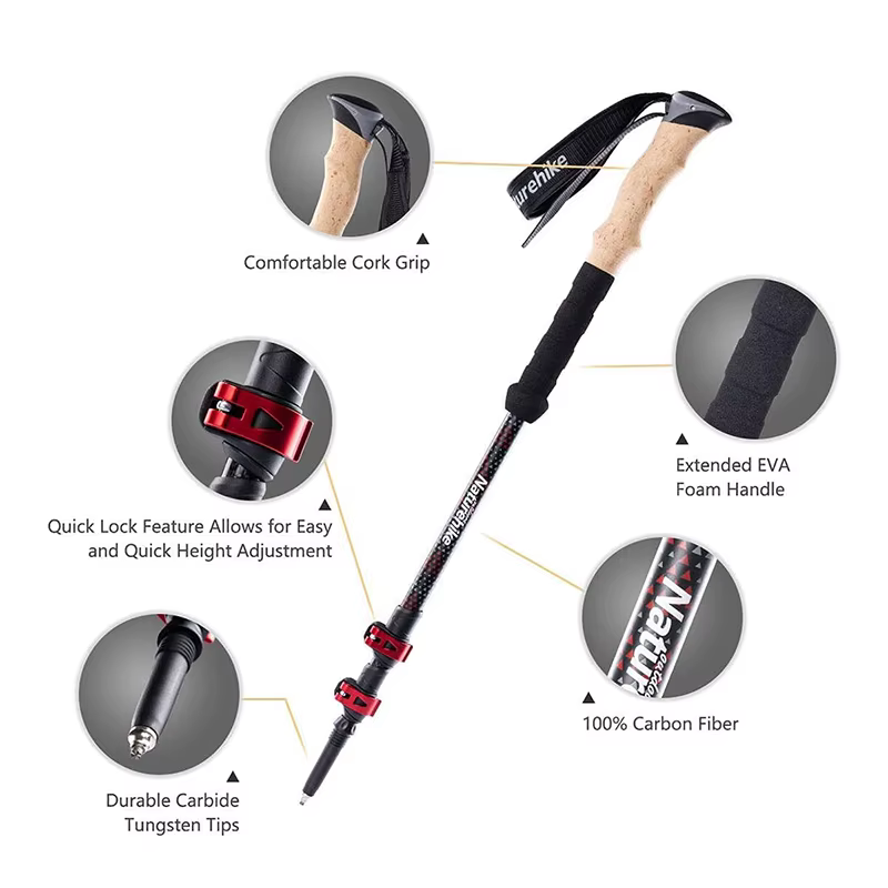 Bâtons de randonnée Naturehike, 1 pièce, bâton de randonnée pliable en fibre de carbone, bâtons téle