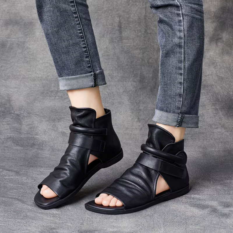 GKTINOO 2026 – Nouvelles sandales d'été en cuir véritable pour femme, bottes plates faites à la main