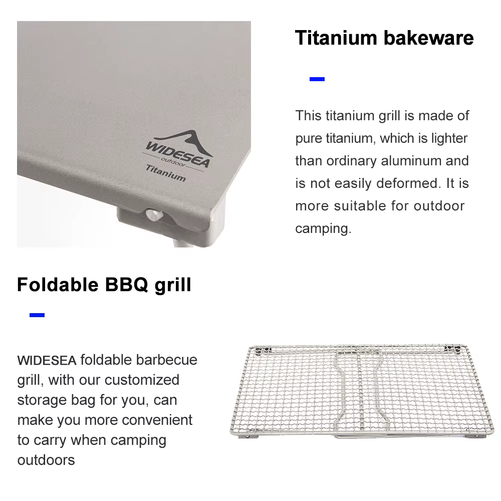 Widesea – filet de Barbecue au charbon de bois en titane, avec pieds pliants, pour Camping, plage, p