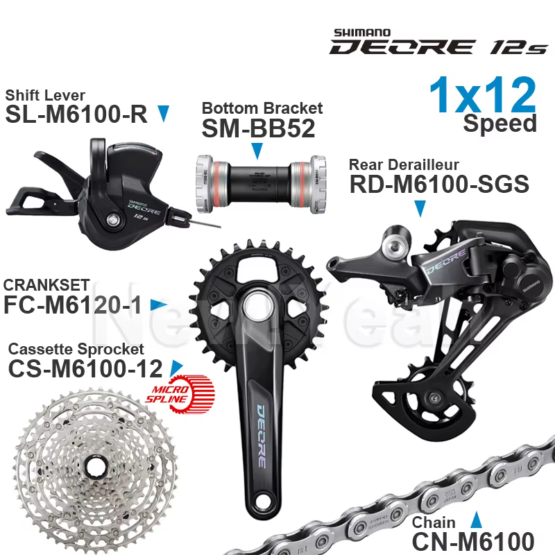 SHIMANO DEORE – ensemble de vitesses 1x12 rapports, M6100, 12v, levier arrière, pignon, chaîne, péda