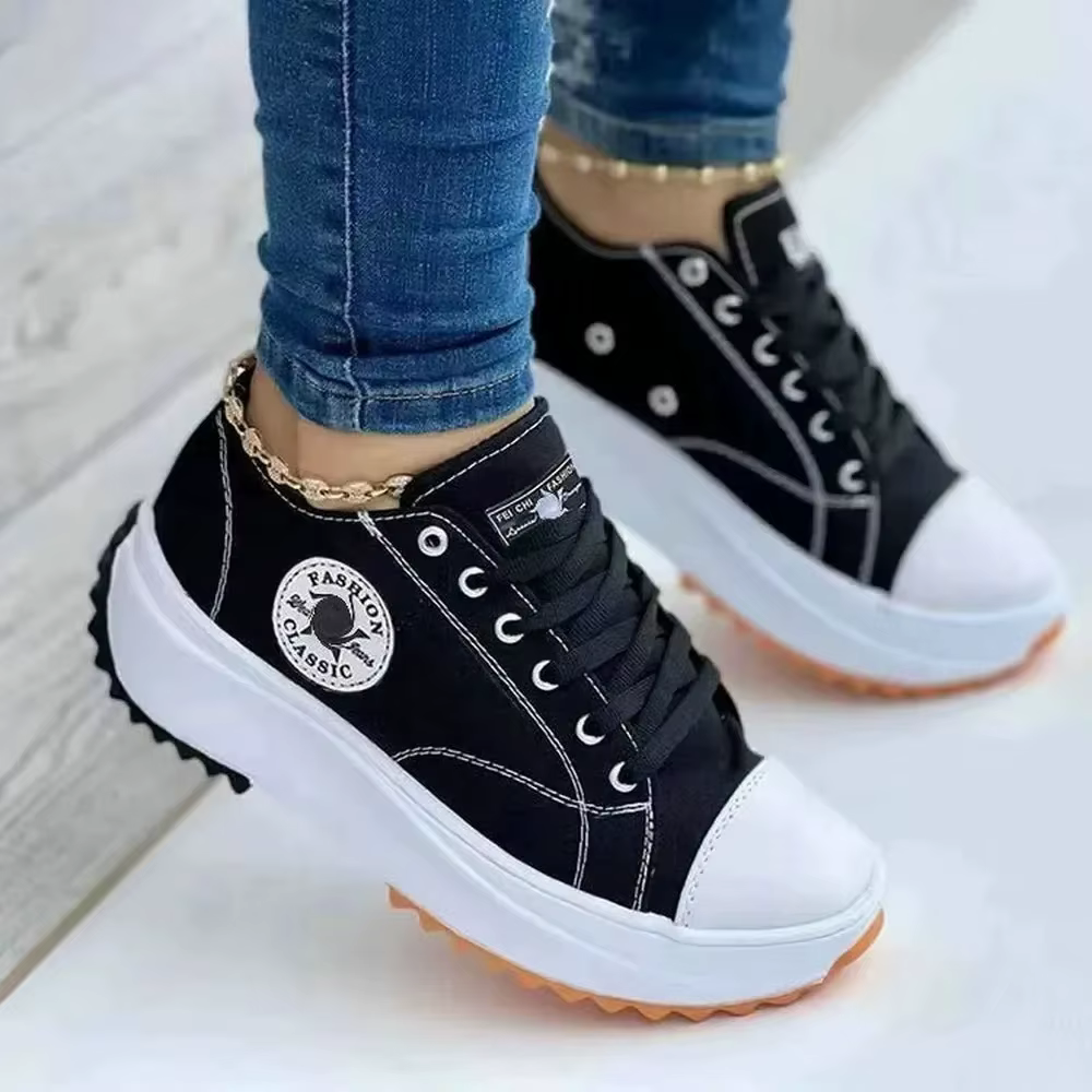 Chaussures pour femmes classique blanc toile baskets mode plate-forme femmes chaussures décontractée