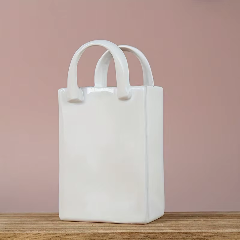 Vase blanc décoratif moderne en forme de sac à main, décoration de maison, Arrangement de fleurs séc