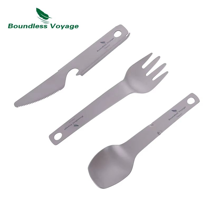 Ensemble de vaisselle en titane Voyage sans limites, couteau utilitaire d'extérieur, fourchette cuil