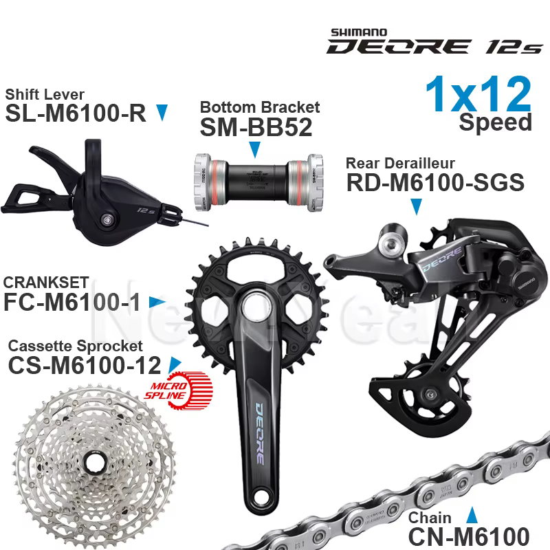 SHIMANO DEORE – ensemble de vitesses 1x12 rapports, M6100, 12v, levier arrière, pignon, chaîne, péda