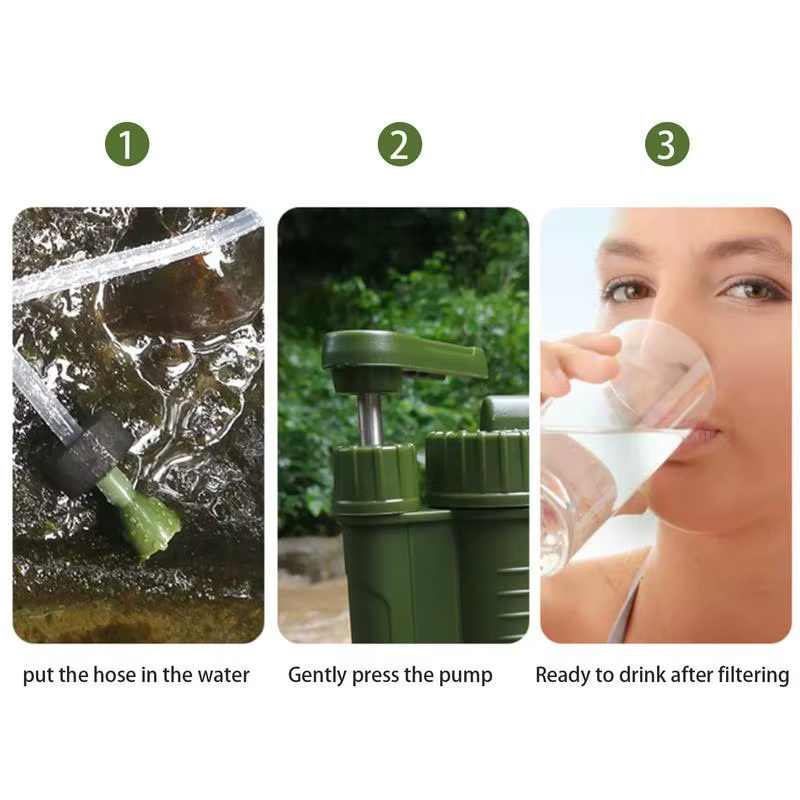 Équipement de survie d'urgence filtre à eau pompe à main équipement de secours purificateur d'eau en