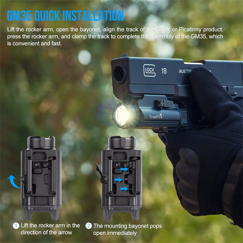 Trustfire GM35 lampes de poche tactiques LED Mini pistolet lumières 1350Lumens USB Rechargeable pist