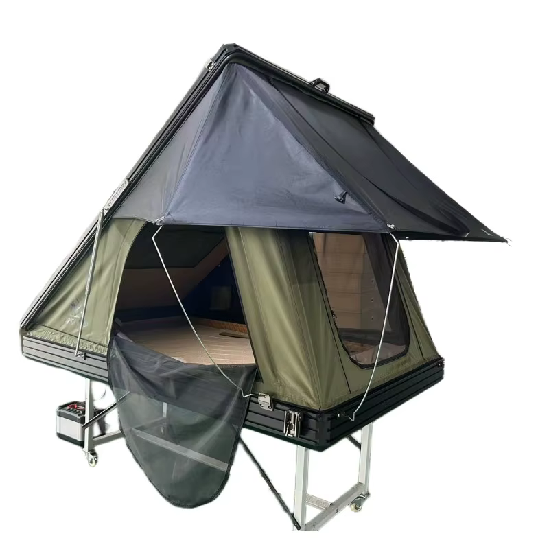 Tente triangulaire de luxe à coque rigide à trois allées et sol épais avec ventilateur d'extraction