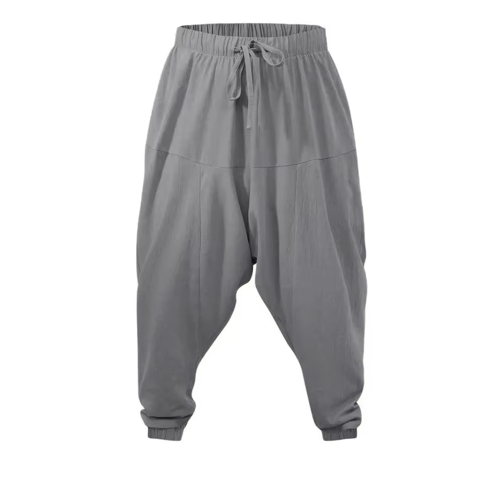 Sarouel pour hommes coton lin entrejambe bas confortable Streetwear coupe ample respirant léger pant