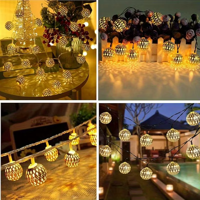 50/ 30/ 20 LED boule marocaine solaire chaîne lumières étanche 8 Modes pour jardin extérieur fête de