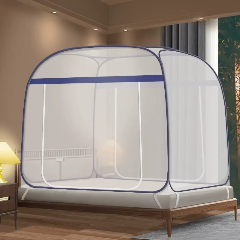 Moustiquaire instantanée pour lit double, pliable, en maille respirante, avec toit carré et portes z