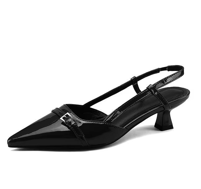 Chaussures habillées d'été en cuir verni pour femmes, sandales à bout pointu avec boucle, escarpins 