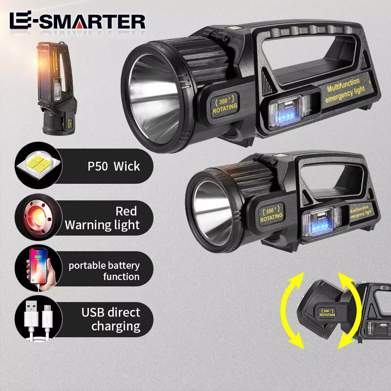 P50 Solaire De Charge Portable Puissant LED Lampe de Poche De Poche Projecteur USB Rechargeable Étan