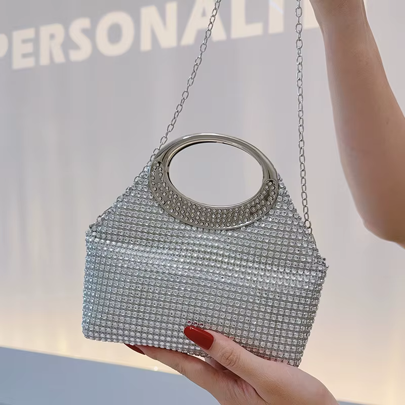Sac de soirée en argent avec diamants, sac à main incrusté de diamants, sac de banquet pour femme