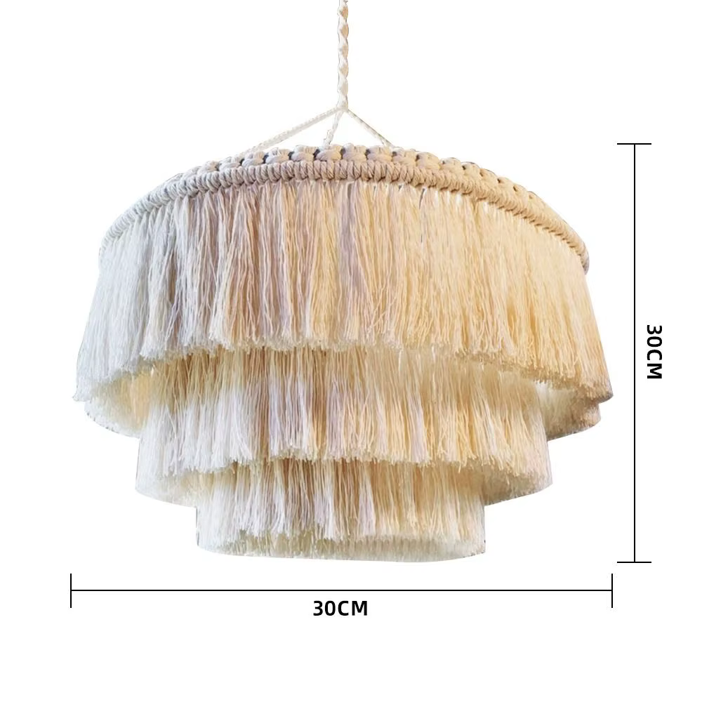 Abat-jour en tapisserie tissée à la main, rustique et exquis, avec pompons en macramé, créatif, clas