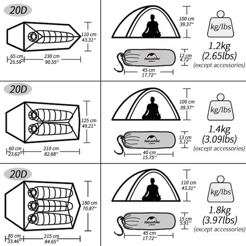 Natureifa-Tente de camping ultralégère Cloud Up 1 2 3 , double couche, étanche, pour randonnée en pl