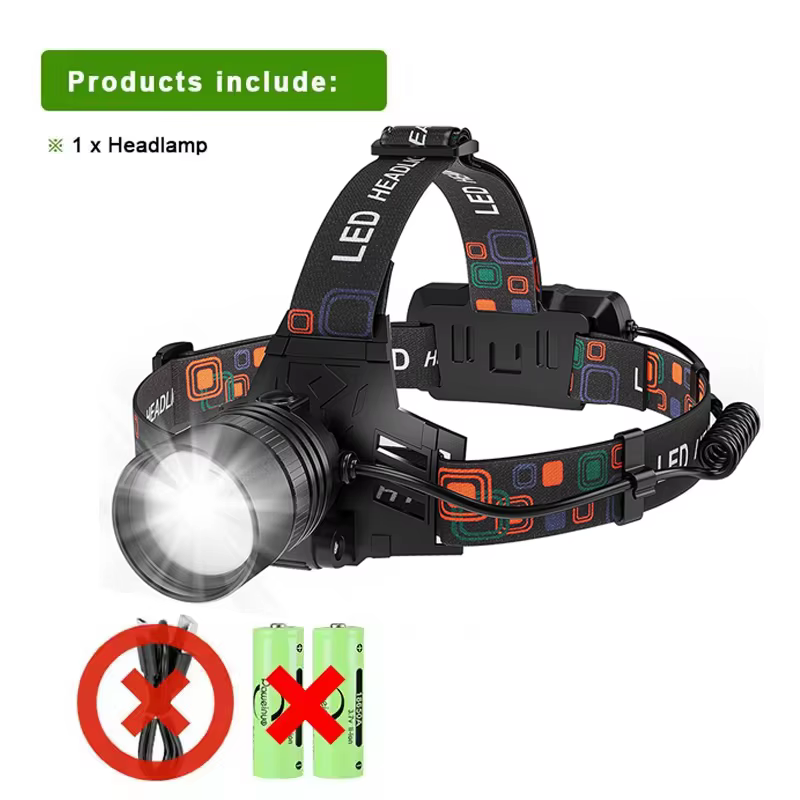 Lampe frontale LED puissante, Rechargeable, télescopique, Zoomable, pour l'extérieur, étanche, lampe