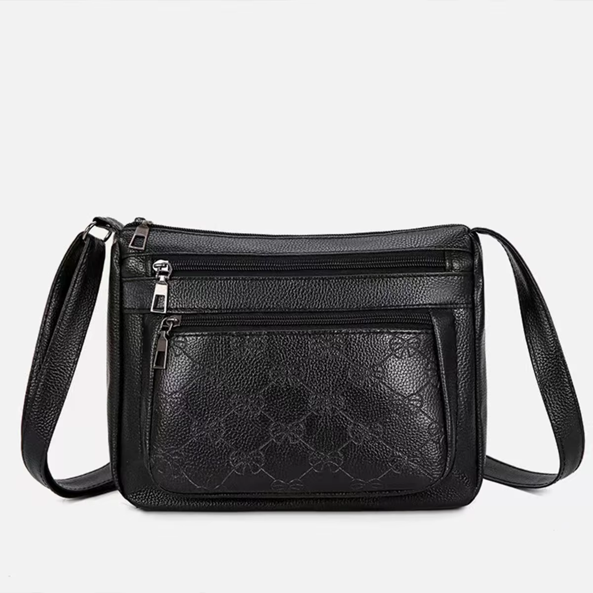 Sac à bandoulière unisexe en PU avec nœud en relief, multi-poches, sac de rangement, sangle réglable