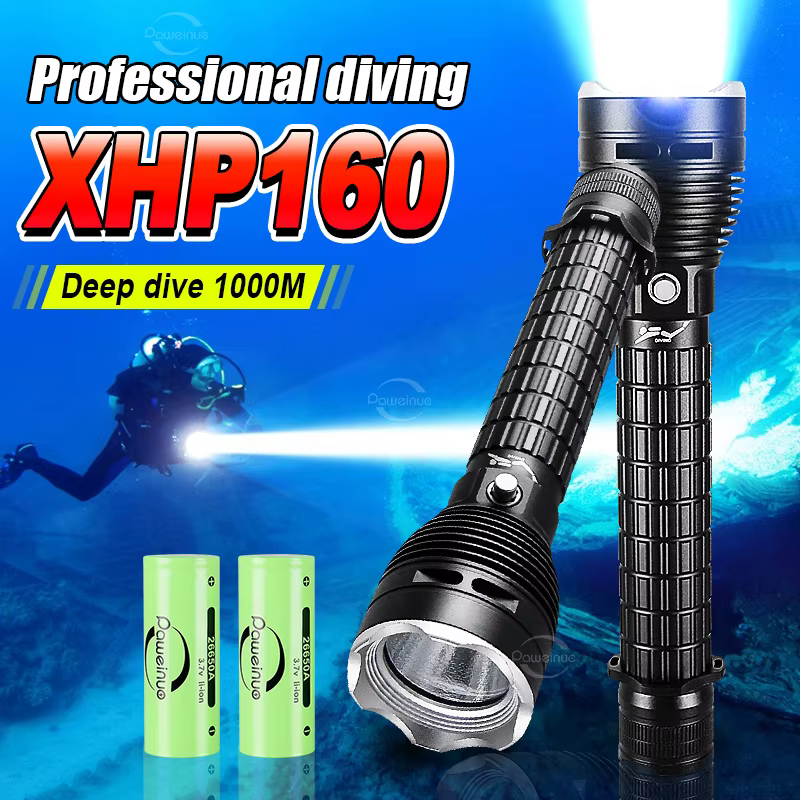 Brightest XHP160 lampe de poche de plongée sous-marine 1000m lampe de poche étanche professionnelle 