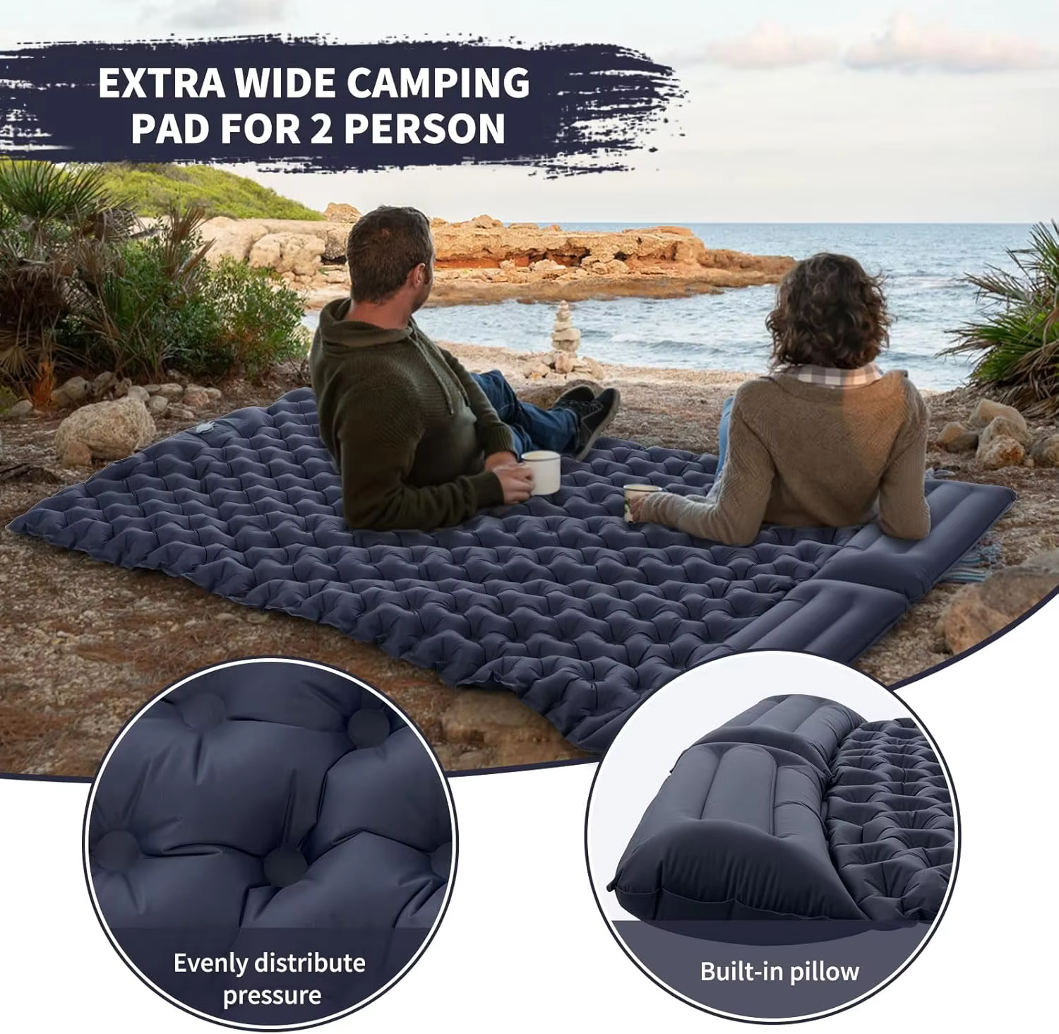 Matelas gonflable Double avec pompe d'oreiller intégrée, coussin de couchage d'extérieur, tapis d'ai