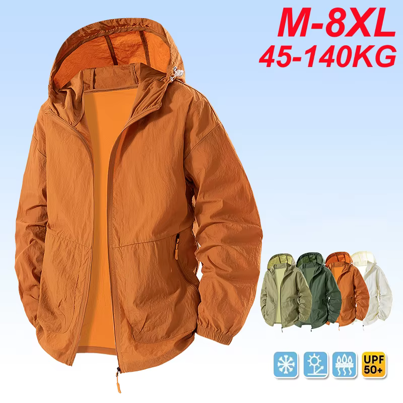 Veste de randonnée d'été UPF 50 + pour hommes, grande taille 8XL, imperméable, séchage rapide, coupe