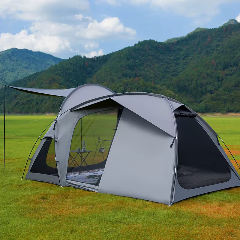 Tente de camping tunnel grande capacité pour 6 à 8 personnes, multi-pièces, imperméable et avec revê
