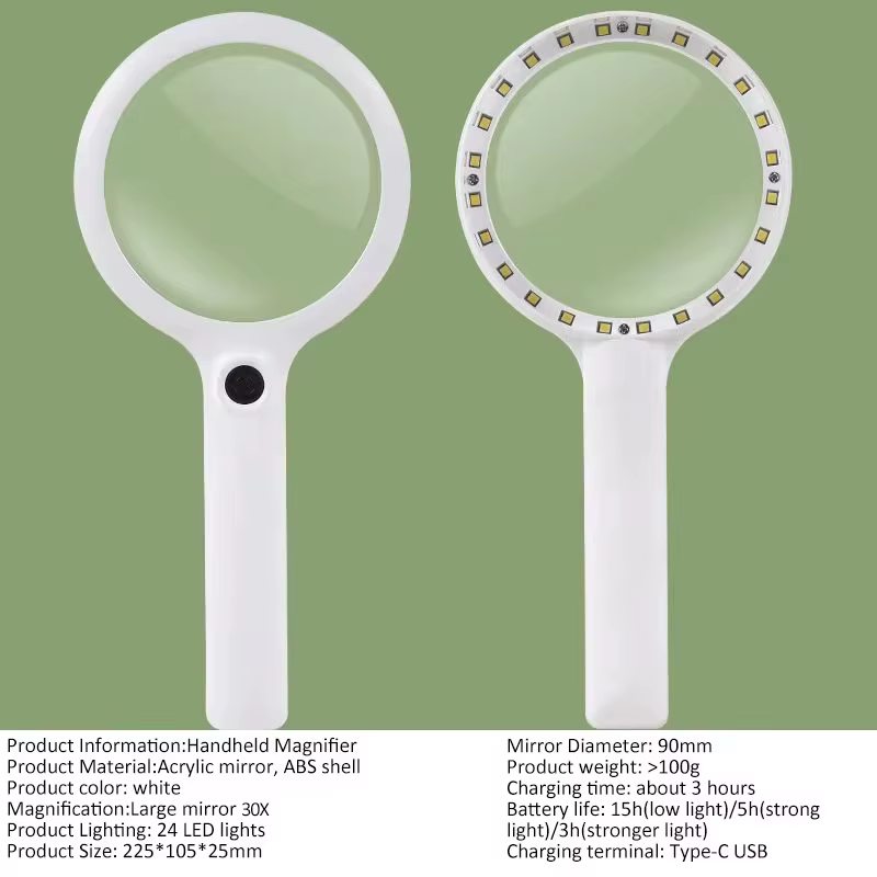Loupe portative 10/15/30X, loupe éclairée Rechargeable avec 3 Modes d'éclairage, loupe Portable pour