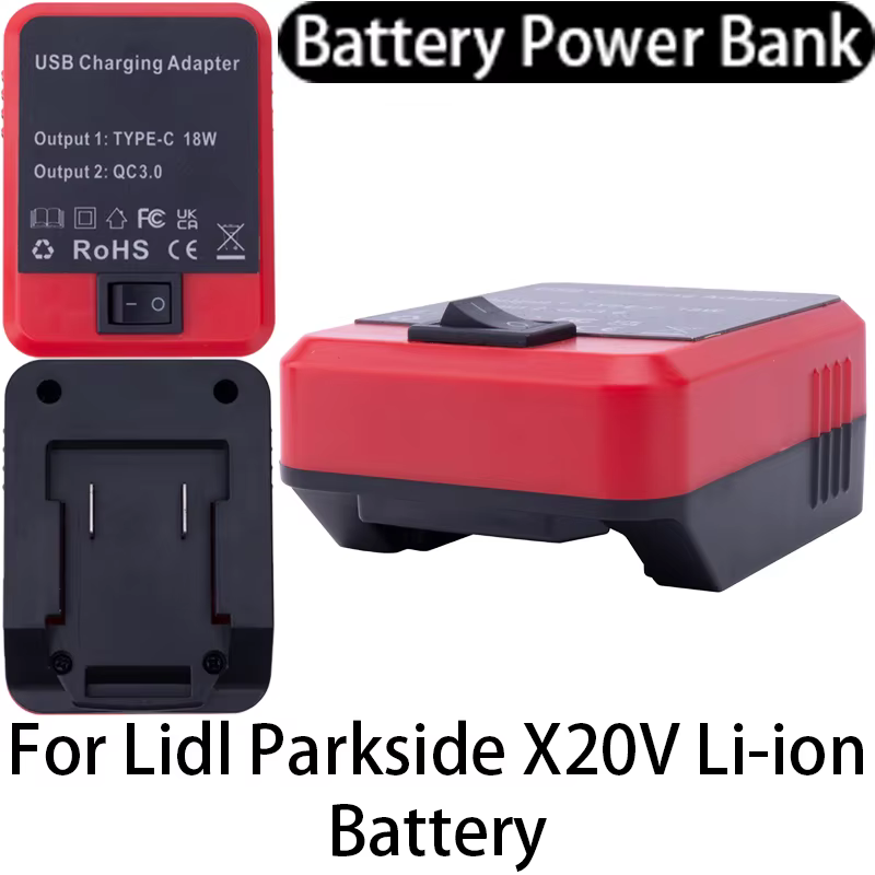 Adaptateur de batterie batterie externe pour batterie Li-ion Lidl Parkside X20V avec double interfac