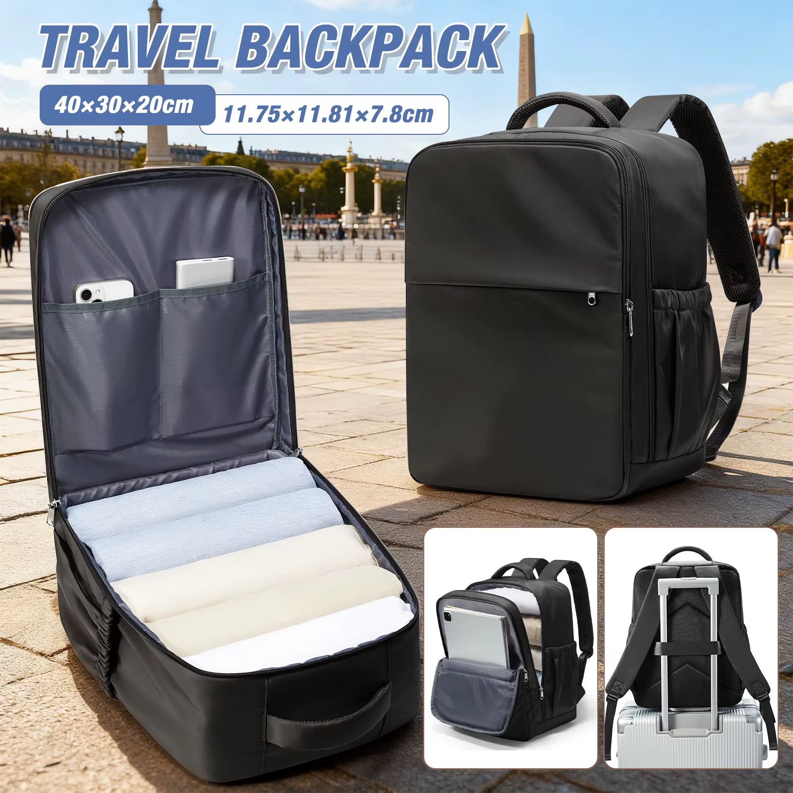 Sac à dos de voyage pour avion de cabine 40x30x20, sac à dos de cabine pour bagages à main Wizzair 4