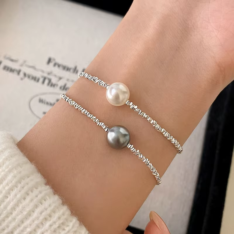 SHYDAN – Bracelet en argent Sterling 925 avec perles grises simples pour femmes, bijoux à la mode, c
