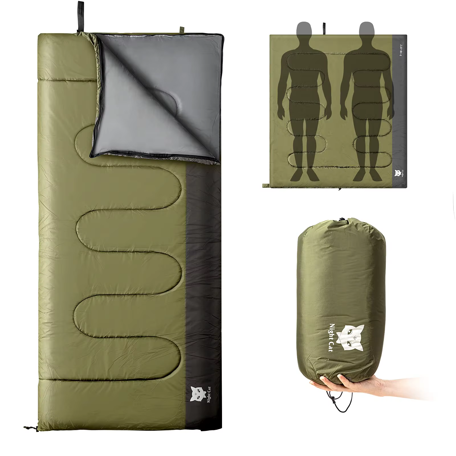 Sac de couchage Night Cat 3 saisons, léger, Double, couette de Camping en plein air, pour adultes, c