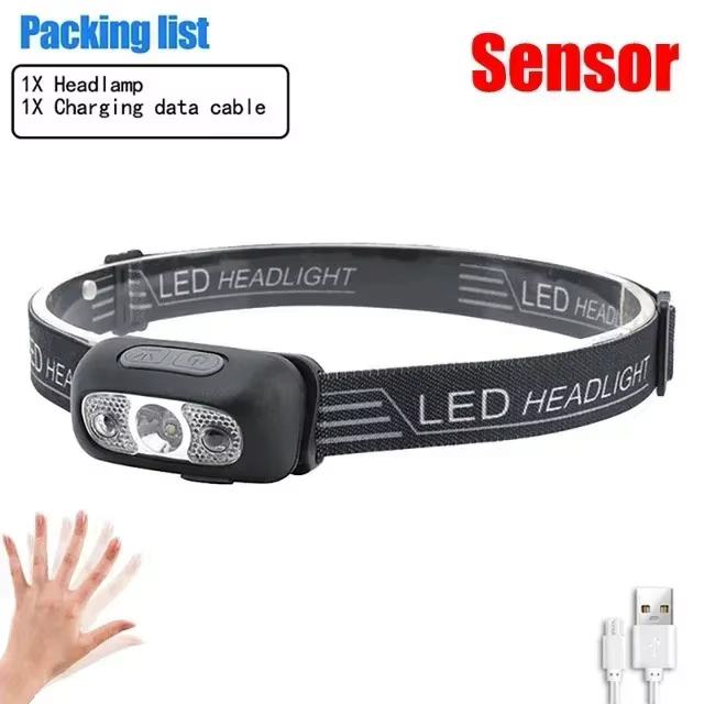 Lampe frontale LED super lumineuse HOMEFISH, rechargeable, avec capteur, étanche, lampe torche pour 