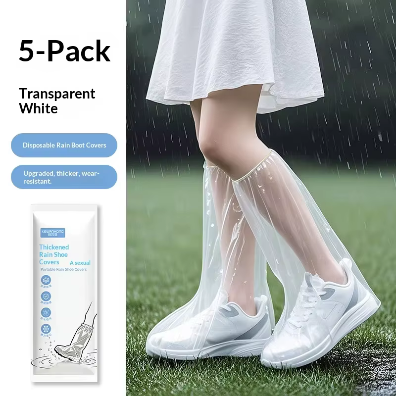5 paires de couvre-chaussures jetables imperméables et antidérapants, couvre-bottes de pluie à tube 