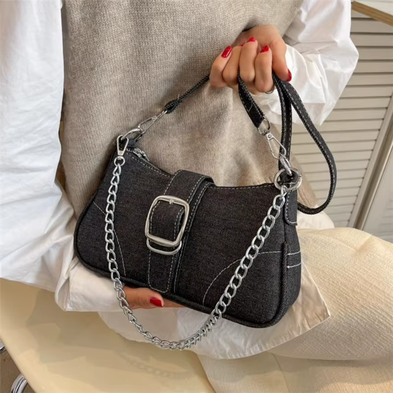 Sac à bandoulière fourre-tout en denim chic pour femmes, sac à main décontracté sous les bras, sac à