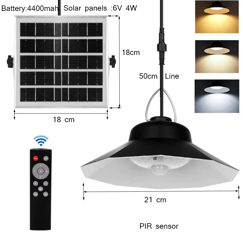 Lampe Solaire Suspendue avec Détecteur de Mouvement, Abri Étanche à Intensité Réglable, Télécommande