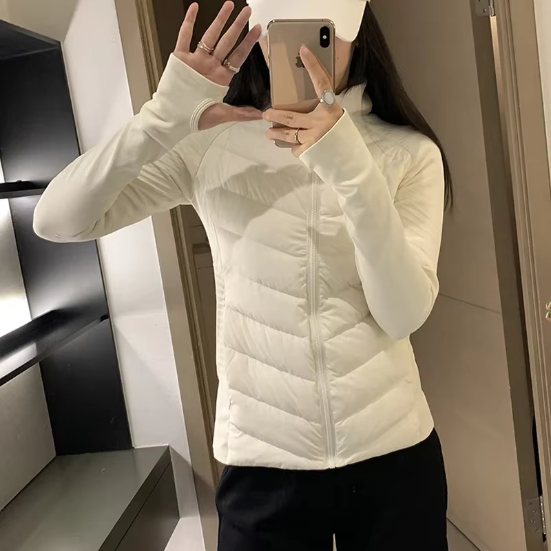 Doudoune légère en duvet d'oie pour femme, col montant, coupe couvertes, manteau chaud, sports de lo