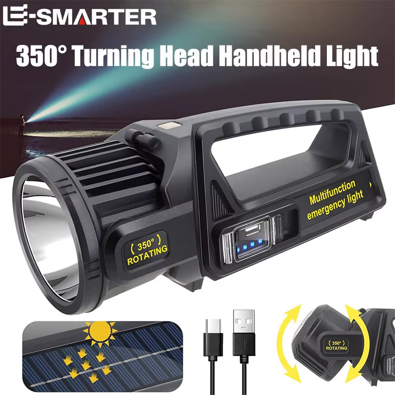 P50 Solaire De Charge Portable Puissant LED Lampe de Poche De Poche Projecteur USB Rechargeable Étan