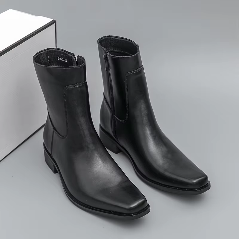 Bottes de chevalier pointues de style britannique pour hommes, fermeture à glissière latérale confor