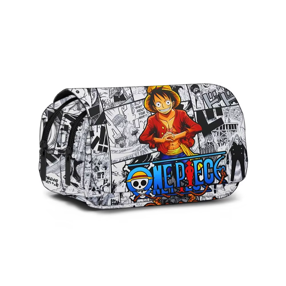 Trousse à crayons en toile à double fermeture éclair avec motif de bateau de dessin animé mignon, im