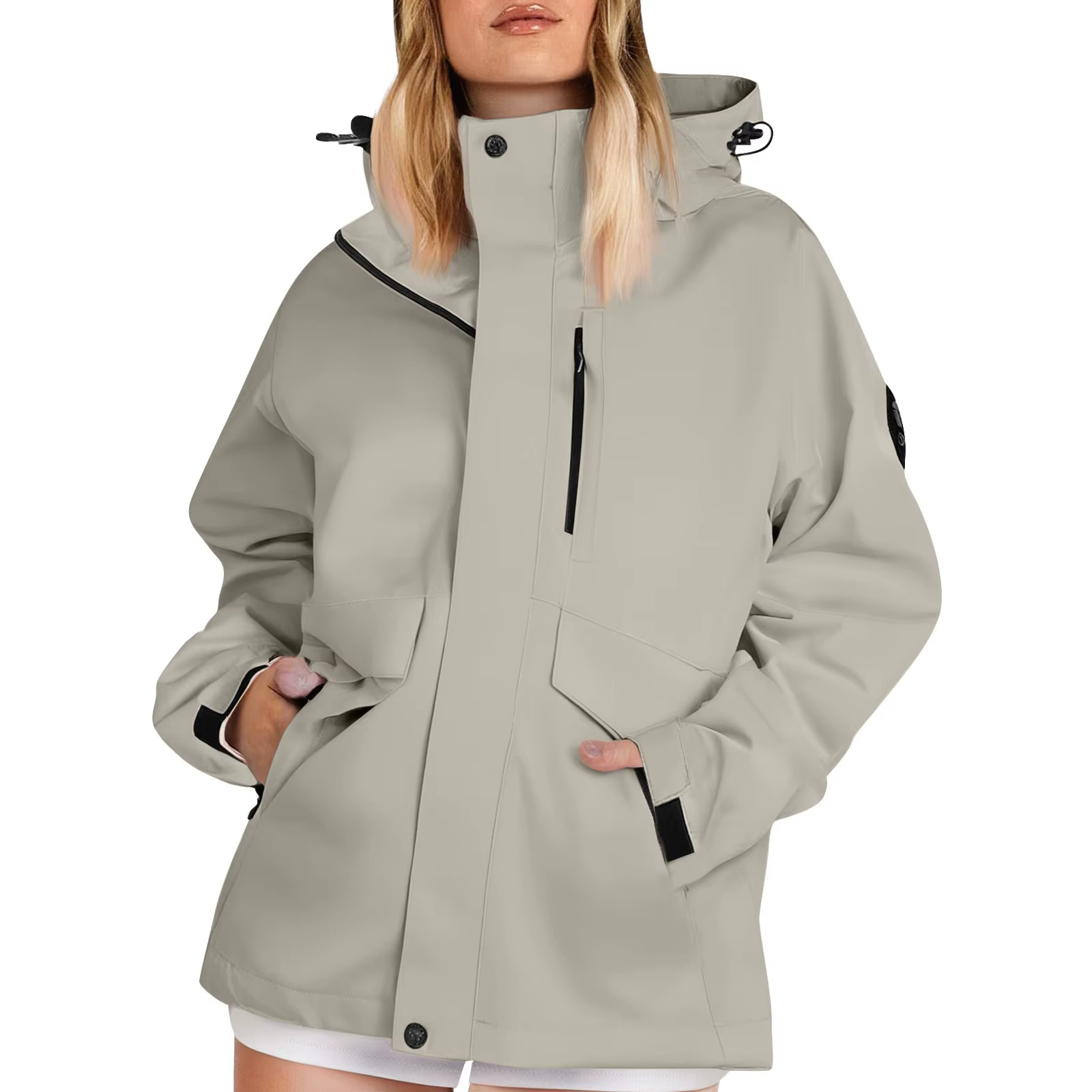 Vestes de randonnée légères pour femmes, couleur unie, coupe-vent ample à capuche, manteau de pluie 